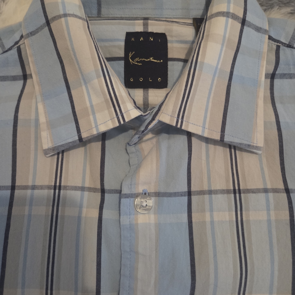 Men's Light Blue Plaid Casual Button-Down Shirt - Picture 2 of 2